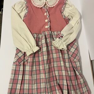 Healthtex Cream and Pink Embroidered vintage Dress